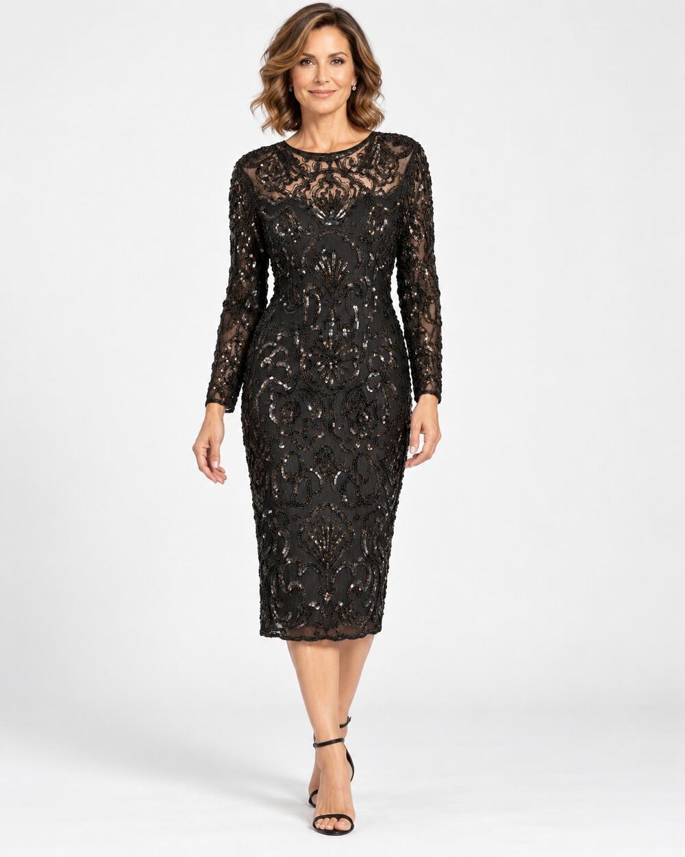 Vintage Swee Lo Black Beaded Sequin Silk Dress M 36 Bust